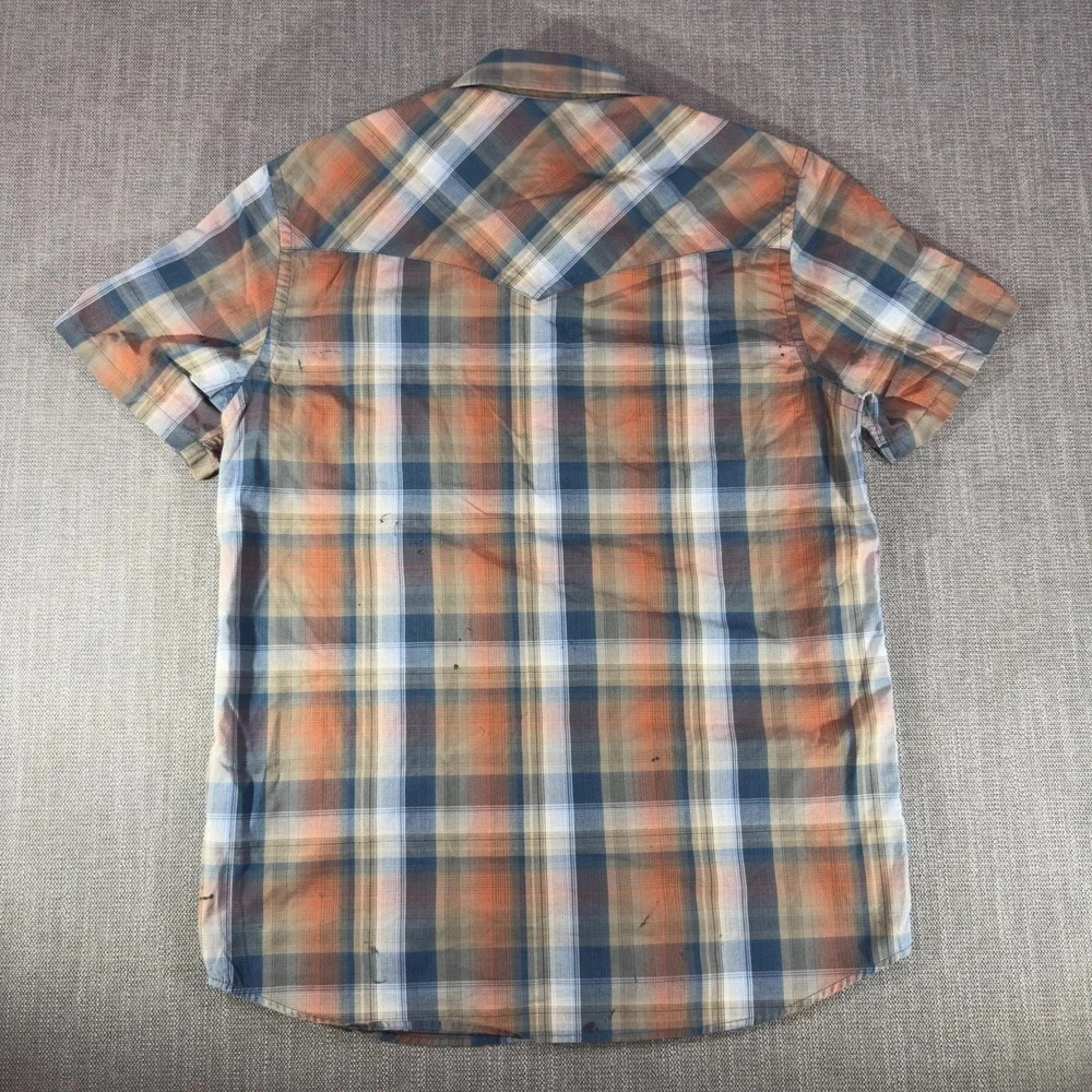 Pendleton Shirt Mens Medium Blue Plaid Western Short Sleeve Button Up Frontier